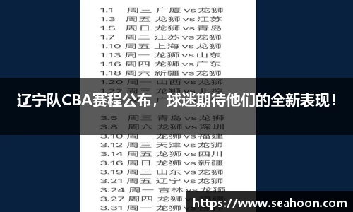 辽宁队CBA赛程公布，球迷期待他们的全新表现！