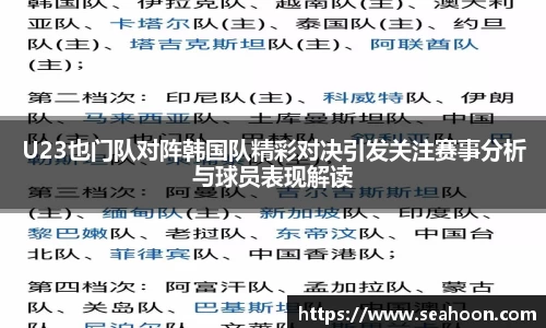 U23也门队对阵韩国队精彩对决引发关注赛事分析与球员表现解读